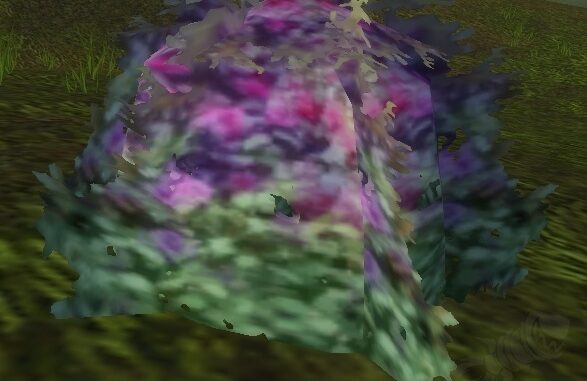 A close-up view of Kingsblood, a rare herb sought after by alchemists in World of Warcraft, showcasing its delicate petals and potent aura.